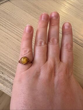 Handmade Copper Wire-Wrap Ring with Yellow Tiger Eye | Size 7